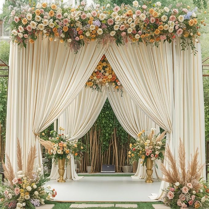 8 Panels Beige Backdrop Curtain for Wedding Parties Wrinkle Free Beige Photo Curtains Backdrop Drapes Fabric Decoration for Baby Shower Photography 40ft(W) x 10ft(H)