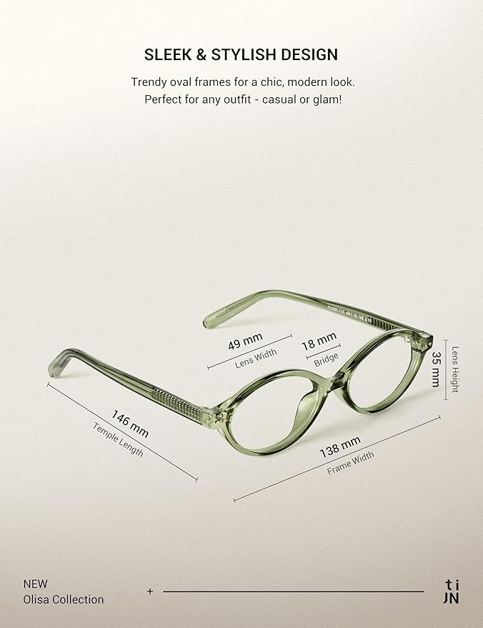 TIJN Olisa Blue Light Blocking Glasses for Women Men,Oval Glasses Frame Bluelight Glasses for Gaming/Computer/Screen