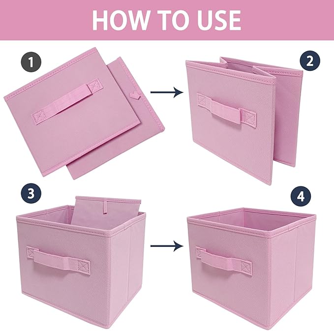 Pink Storage Bins 3Pack 9.0"x7.5"x7.5" Fabirc Foldable Closet Toy Organizer Collapsible Cloth