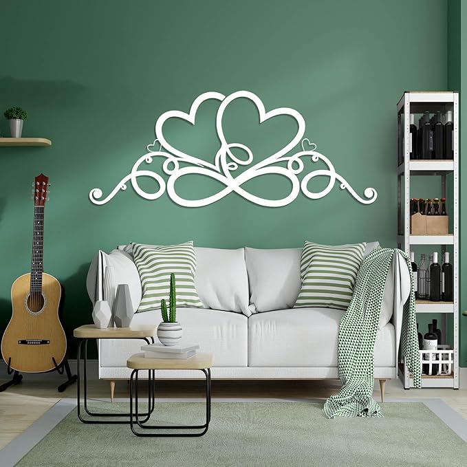 Infinity Heart Metal Wall Art, Infinity Heart Wall Decor, Double Infinity Heart Metal Sign, Love Sign Wall Decor, Infinity Sign Wall Decor, Metal Love Wall Decor, Geometric Wall Art (White, 48"x19"/121x49cm)