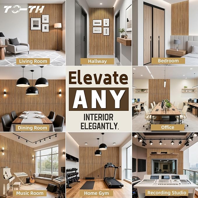 TO-TH Wood-Look Sound Panels, 4 Pack 47.2” x 23.6” Soundproof Wall Panels, Decorative Acoustic Panels,Wood Panels for Wall for Home, Office, Basement, Rustic Teak