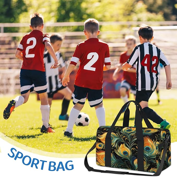 Peacock Feather Travel Duffle Bag for Women Men, Overnight Weekender Bag, Carry on Tote for Sport Gym