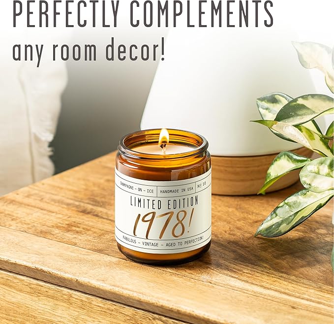 47th Birthday Gifts for Women - 'Limited Edition 1978' Soy Candle, w/Champagne on Ice I 47 Birthday Gifts for Women I 47st Gift for Her Ideas I 9oz Reusable Jar, 50Hr Burn, Made in USA