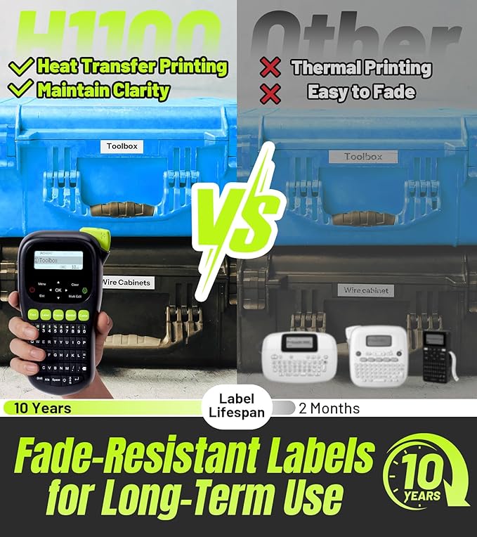 Label Maker Machine with 4 Tapes, Wire Label Maker Waterproof-Labels, Laminated Handheld Label Printer, Backlit & Portable & One-Touch Key, H1100 Labeler for Industrial Office Organization