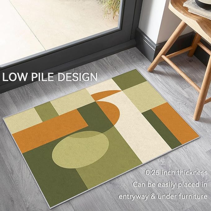 Mid Century Rug 6x8, Washable Modern Geometric Rugs for Living Room Bedroom, Minimalist Area Rug for Home Decor, Non Slip Backing Floor Carpet with Gripper - 6 x 8 ft