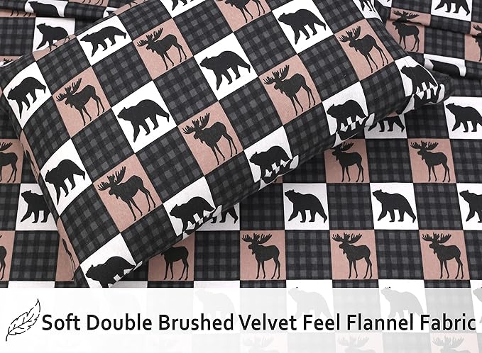 RUVANTI Flannel Sheets Full Size - 100% Cotton Double Brushed Bed Sheets Set, Deep Pockets 16 Inches, All Seasons Breathable & Extra Soft Full Sheets, Warm & Cozy, 4 Piece, Wilderness Plaid
