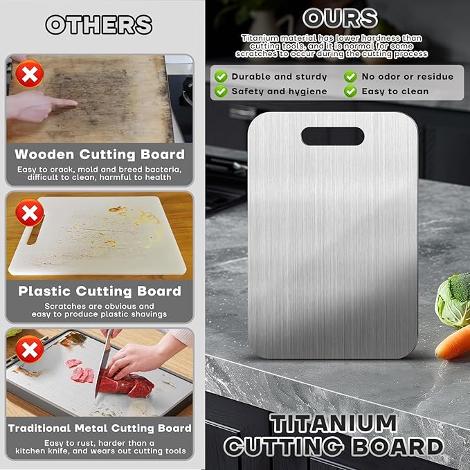 Katuchef Titanium Cutting Boards for Kitchen 100% Pure Ti Katu chef Titanium Cutting Board set Double Sided Non Toxic Titanware Chopping Board,Durable Dishwasher Safe Cutting Boards(1PC-S-8x11.5In)