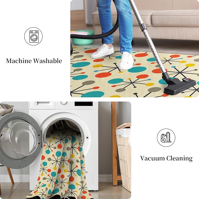 Retro Runner Rug for Hallways, Mid Century Modern Kitchen Runner Rugs Non Slip 2'x 6', Washable Yellow Rug Runner with Rubber Backing, Soft Carpet Runner for Hallways Kitchen Laundry Bedroom Bathroom
