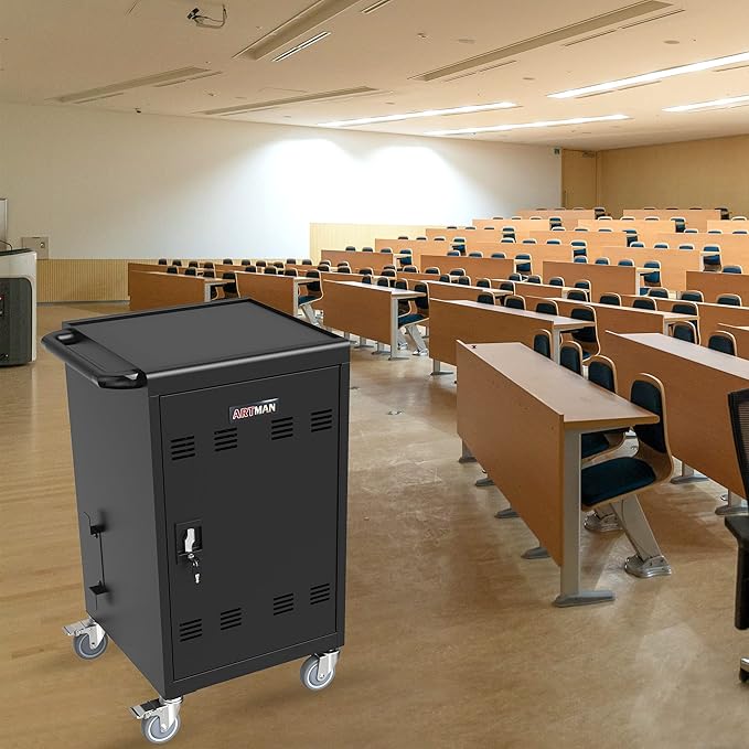 TOUPUWAN Laptop and Tablet Storage Cart, Mobile Charging Cart and Cabinet for Up to 32 Units, Screen Size Up to 16.3", Fits Chromebook, Tablet, Laptop, Suitable for School, Business