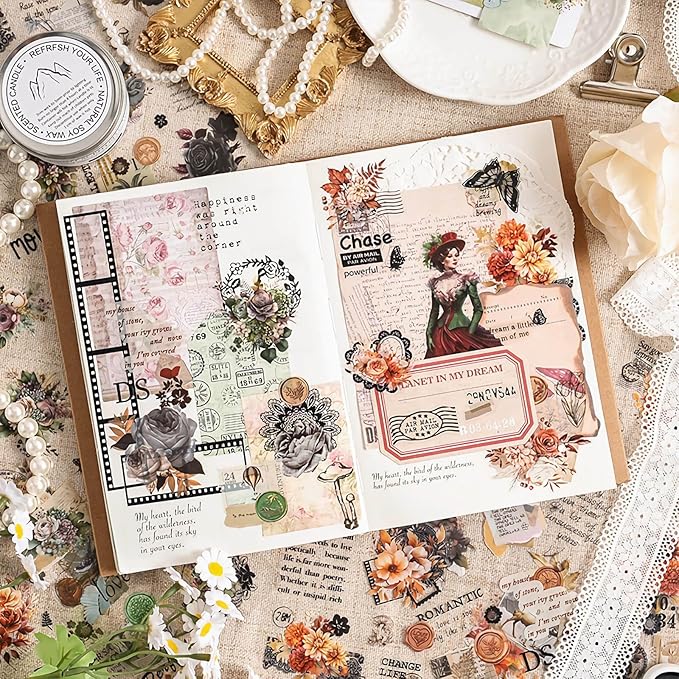 Ptyism 309 Pcs/24 Sheets Stickers for Scrapbooking,Scrapbook Flower Stickers for Scrapbooking Art Journal Bullet Journal Accessories