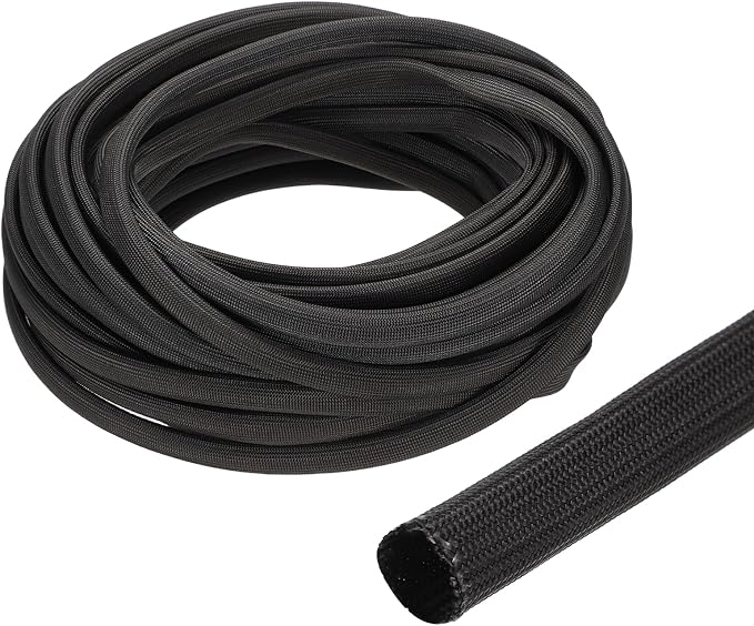 uxcell Insulation Cable Protector,8mm/0.5 Inch-15m/49 Feet High Temp Fiberglass Sleeve Black