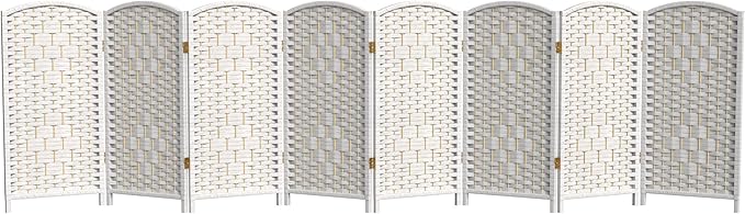 Red Lantern 3 ft. Short Diamond Weave Fiber Folding Screen - White - 8 Panel