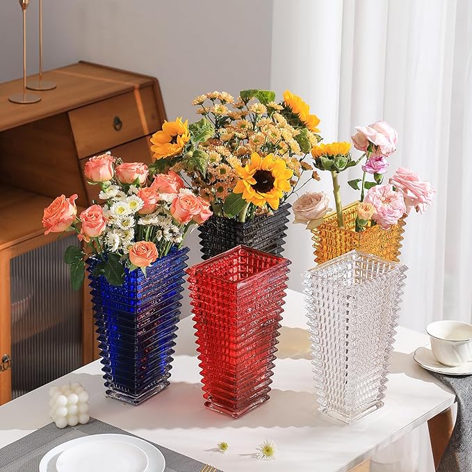 MCMCNCUIU Crystal Vase, Large Crystal Vases for Flowers, Clear Large Flower Vase, Modern Glass Vases for Living Room, Bedroom, Kitchen, Dining Table, Mantle, Wedding, 9 Inches