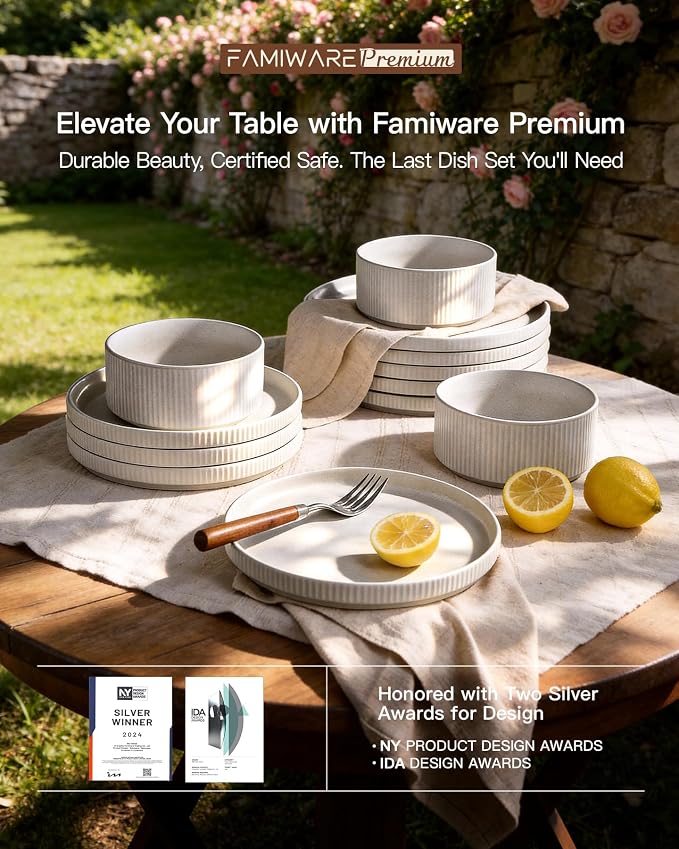 8-Piece Dinner/Salad Plates, Matte White Dish Set for 4 | Chip & scratch resistant stoneware dinnerware. Microwave & dishwasher safe. Handcrafted reactive glaze. For daily & serving.
