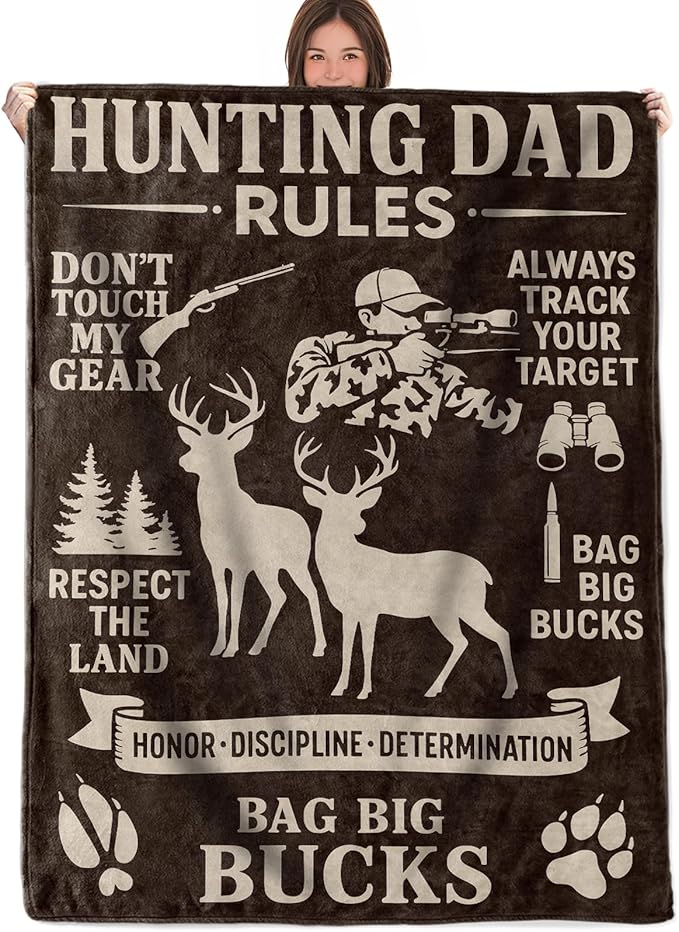 Hunting Dad Throw Blanket Gifts for Boys Girls Kids Adults, Deer Hunters Flannel Blankets for Travel Sofa Living Room Decor 60"X80"