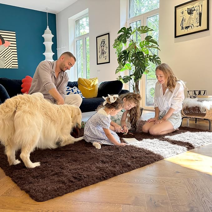 OLANLY 3x6 Machine Washable Runner Rugs for Hallway, Soft Fluffy Shaggy Bedside Rugs for Bedroom, Living Room, Indoor Floor Carpet for Kids Girls and Boys, Nursery Rooms, Home Decor Aesthetic, Coffee