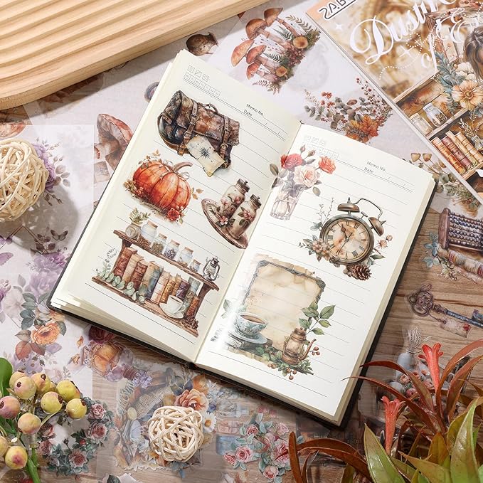Auguro Scrapbooking Stickers 20 Sheets Pre-Cut 200 washi Stickers PET People Sticker Books for journaling Scrapbook Supplies Flower Transparent Journal Sticker