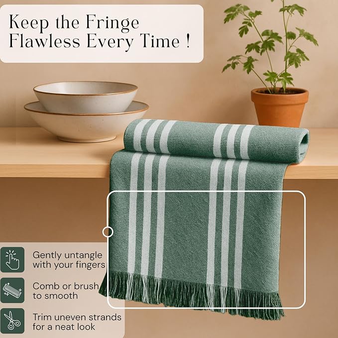 Stripe Kitchen Towels 12 Pack, 16x26 Inches, Cotton Dish Cloths, Absorbent Drying Rags, Reusable and Washable Tea Towels, Cleaning Cloths for Daily Kitchen Use - Forest Green