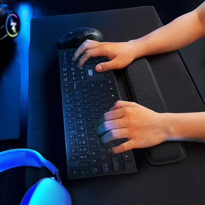 MEKASS Keyboard Wrist Rest - Soft Memory Foam Wrist Support for Long Hours of Work, Gaming, Studying (Light Gray)