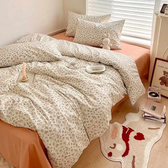 LifeTB Vintage Style Boho Floral Comforter Set King Fluffy Soft Pink Floral Bedding Set Aesthetic Flower Botanical Comforter with 2 Pillowcases Farmhouse Boho Bedding Comforter King Size