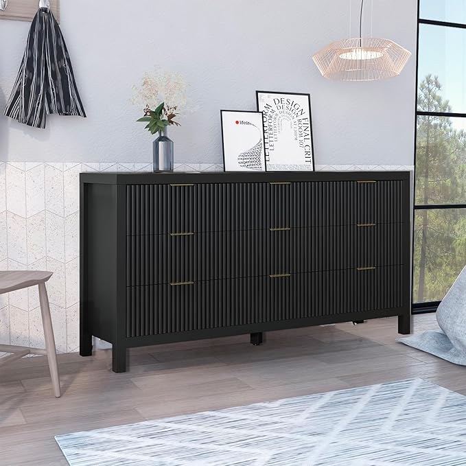 NRITOBY Dresser for Bedroom with 9 Drawers, Wide Bedroom Dresser with Drawer Organizers with Spacious Storage for Dining Room, Entryway, Black