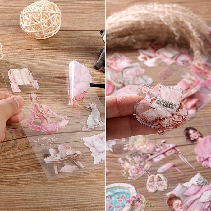 Auguro Scrapbooking Sticker 20 Sheets 120 Pre-Cut PET Fashion Stickers People Sticker Books for journaling Scrapbook Supplies Transparent Stickers