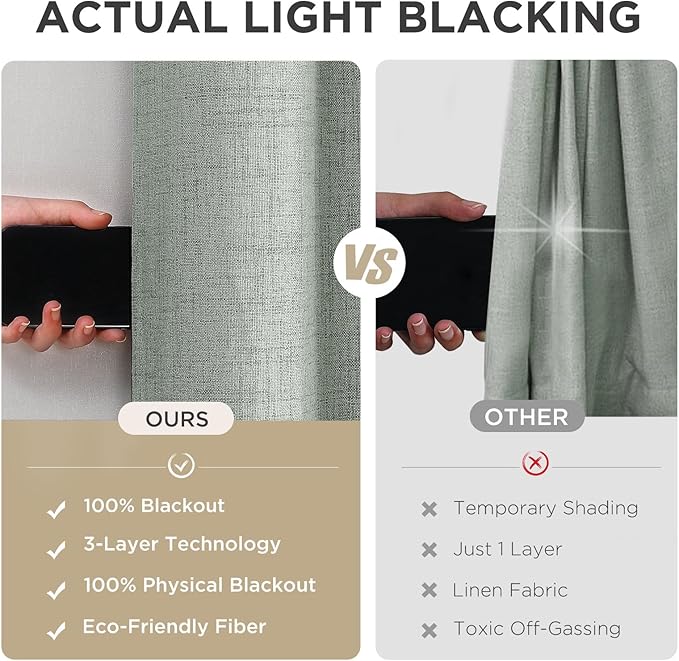 Joydeco Blackout Curtains 63 Inches Long 2 Panels Burg, Room Darkening Curtains for Bedroom, 100% Black Out Textured Thermal Drapes Privacy Protection 2 Panels Set(W52 x L63 Inch, Sage Green)