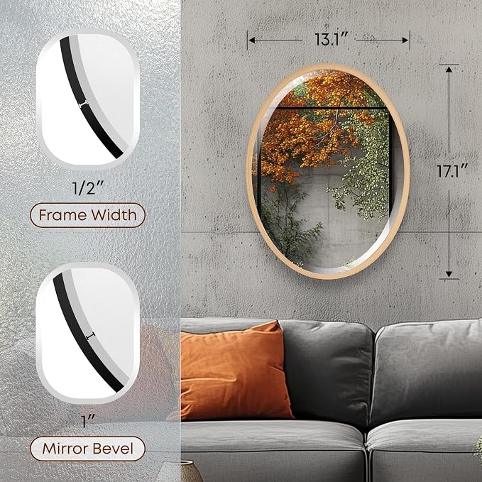 OVALCREST - Oval Wooden Beveled Wall Mirror for Home Decor, Bathroom, Vanity, Bedroom, Living Room, Hallway - London Style (Gold Paint) 17.1 x 13.1