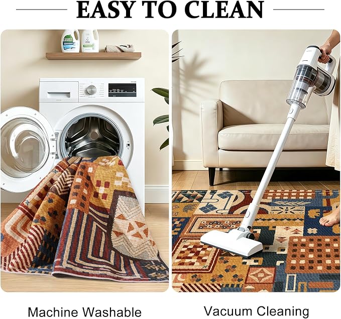 8x10 Southwestern Patchwork Large Area Rug, Geometric Tribal Colorful Rugs for Living Room, Non-Slip Stain Resistant Washable Indoor Carpet for Bedroom, Entryway, Dining Room, Home Office Decor