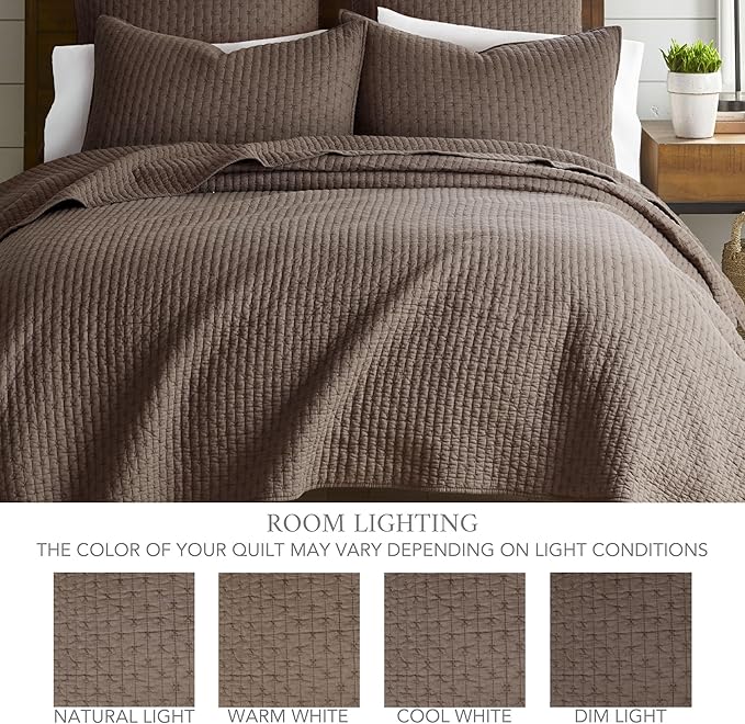Levtex Home Cross Stitch Reversible Full Bedspread Set (100x104in) with 2 Pillow Shams (26x20in) - Stitch Texture - Cocoa - 100% Cotton Full Size Bedspread Set - Lightweight, Soft, Pre-Washed