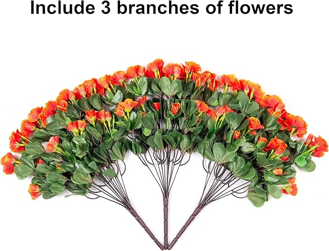 Ivydale Artificial Faux Fall Flowers Plants for Outdoor Outside, Fake Silk Orange Camellia UV Resistant Look Real for Autumn Planter Porch Patio Balcony Garden Yard Decoration, 3 Large Bundles