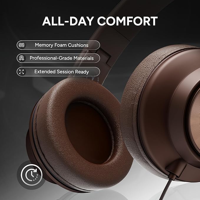 ARTIX CL750 Over Ear Headphones Wired with Mic & Volume Control, Audio with 100% Noise Cancelling Computer Wired, Plug in for Laptop, Dj Corded Studio Headphones