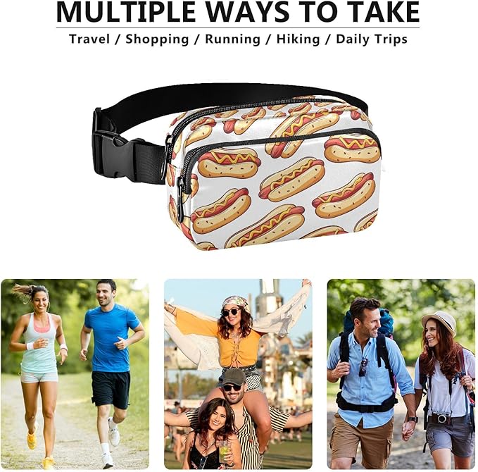 Funny Hot Dog Fanny Pack for Women Men Water Resistant Fashion Waist Packs with Adjustable Strap Belt Bag for Travel Workout Jogging Hiking 21220328