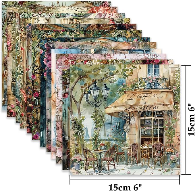 Scrapbook Paper,24 Sheets 6"x 6" Decorative Papers,Single-Sided Vivid Origami Decoupage Paper for Card Making,DIY Album, Hand Account & Travel Diary Craft Projects,Paris Cafeteria