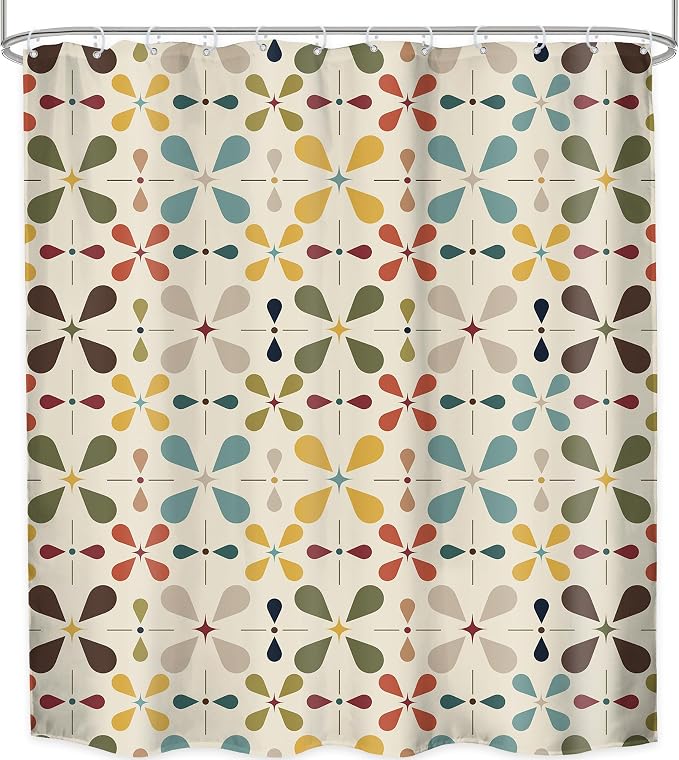 Boho Mid Century Shower Curtain Bathroom Set 71Wx78H Inches Modern Abstract Vintage Colourful Geometric Bohemian Retro Bath Accessories Water Drop Art Home Decor Fabric 12 Pack Hooks