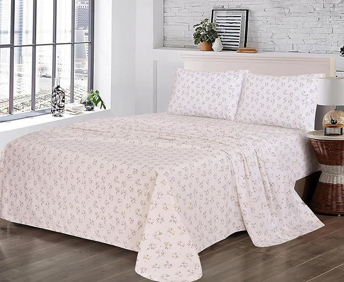 RUVANTI 100% Cotton Split King Sheets Sets for Adjustable Bed, 5 PCs, Soft & Breathable Percale Weave Bedding, Deep Pocket 16", Hotel Standard, Crisp Cool Feel & Durable, Floral Sheet, Twin Spring