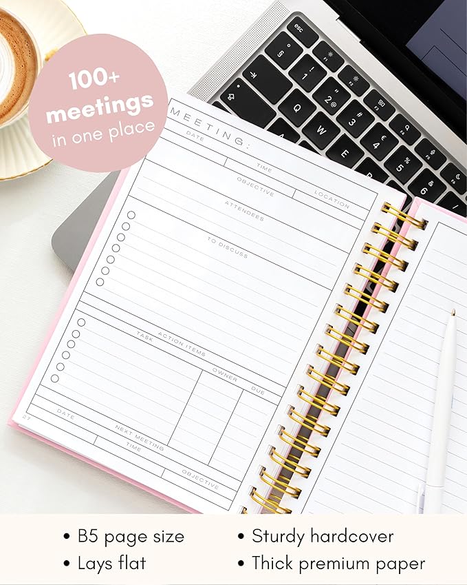 Lamare Meeting Notebook for Work Organization – Perfect Work Notebook for Note Taking & Meeting Planner for Productivity