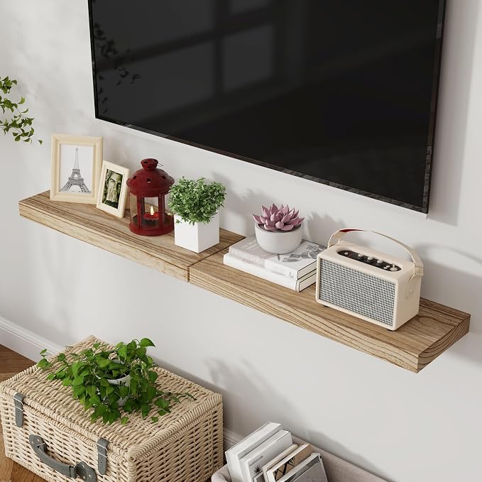 Axeman Floating Shelves, 8 Inch Deep Modern Solid Wood Wall Shelves for Storage, Wall Mounted Display Shelving with Invisible Heavy-Duty Metal Bracket, 36" W x 8" D x 1.6" H, Light Carbonized