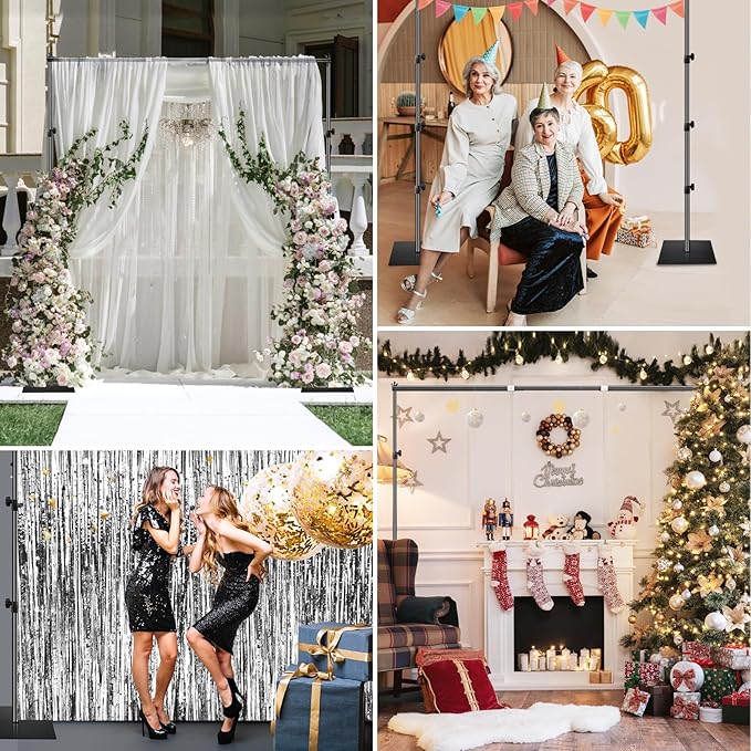 EMART Backdrop Stand, 8.5ft Height 10ft Width Adjustable Photography Background Support Poles with Heavy Duty Flat Base, Photo Metal Steel Pipe and Drape Frame Kit for Parties Birthday Wedding - Black