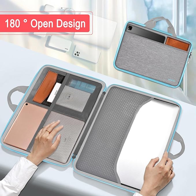 Hseok Laptop Case 13.3-14 inch Briefcase Handbag, Water-Resistant and Shockproof Computer Sleeve Compatible with MacBook Pro 14", Mac Air/Pro 13.3" and 13"-14" Notebooks Chromebooks,Light Gray-Blue