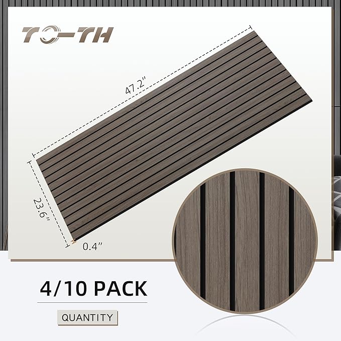 TO-TH Wood-Look Acoustic Panel, 4 Pack 47.2” x 23.6” Soundproof Wall Panels, Decorative Sound Absorbers Large Acoustic Panels for Home, Office, Basement, Walnut