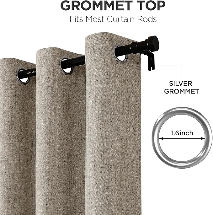 Joydeco Linen Curtains for Bedroom Windows 108 Inches Long - Room Darkening Curtains 2 Panels Set with Grommet, 100% Black Out Textured Thermal Drapes Privacy Protection, W52 x L108 Inch