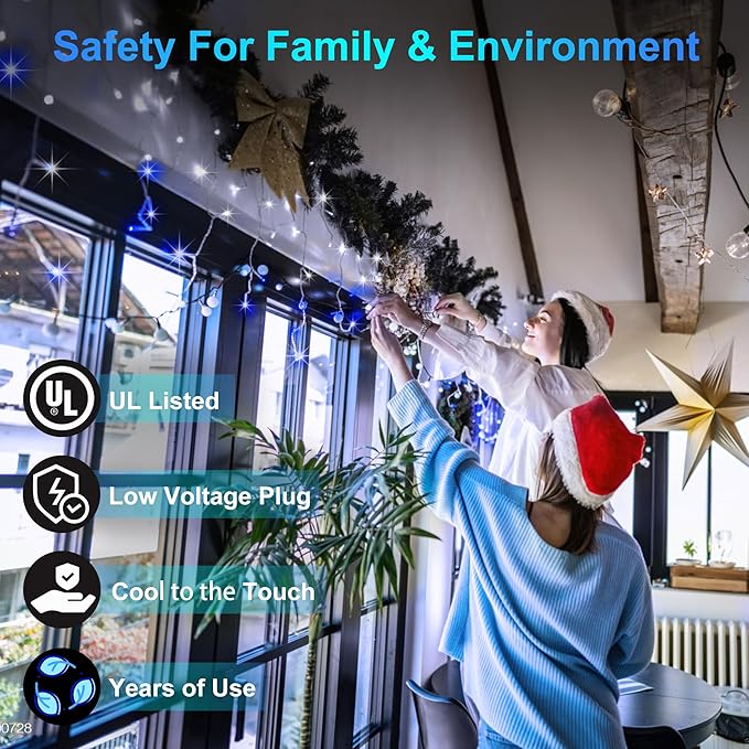 792 LED Christmas Outdoor Lights with 176 Drops, 82ft Hanging Curtain Lights 8 Modes, Christmas Fairy Lighs with Timer & Memory for House Roof Holiday Wedding ChristmasDecor Blue & Cool White