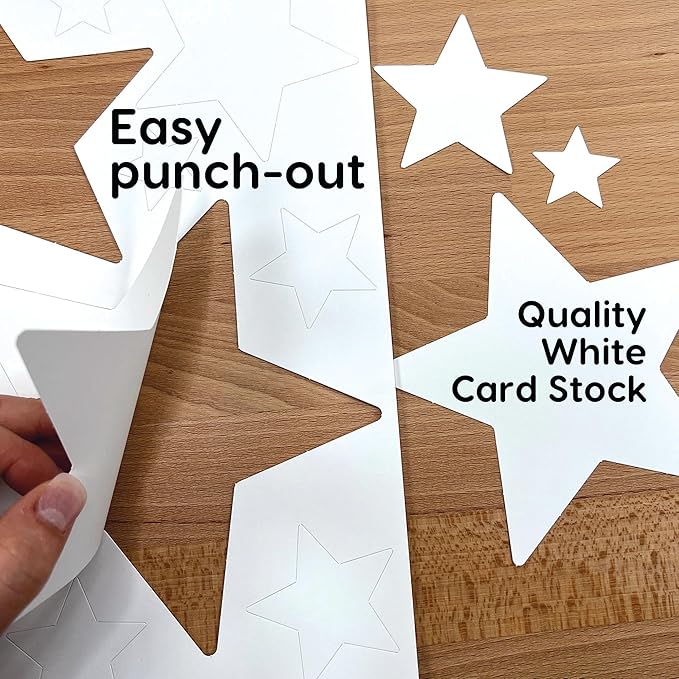 240 Pieces Star Cutouts, 2-Sided US Made Card Stock Punch Out White Stars for Bulletin Boards, Classroom Decor, Back to School DIY Craft Projects, Party Decoration, Hollywood Themed Events