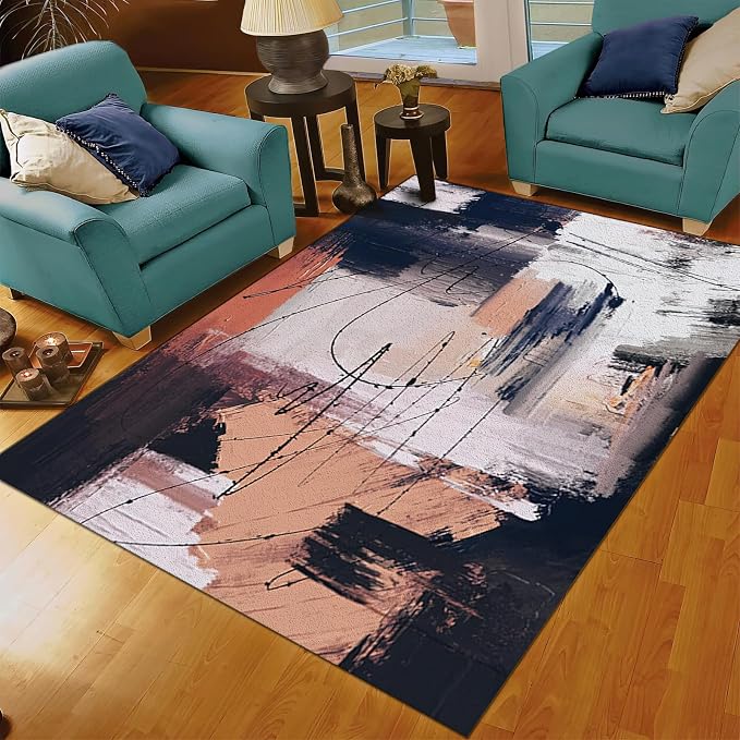 Abstract Graffiti Art Large Area Rug, Black Ink Lines Non Slip Print Rugs, Soft Machine Washable Carpet for Indoor Bedroom Living Room Office Decor Rug - 6 ft x 8 ft