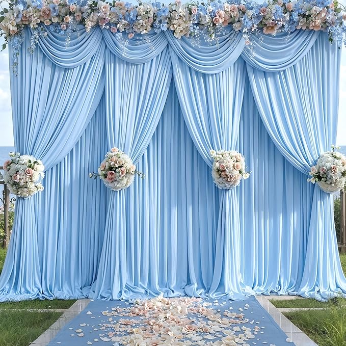 6 Panels Baby Blue Backdrop Curtain for Baby Shower Parties Wrinkle Free Light Blue Curtains Backdrop Drapes Fabric Decoration for Birthday Party Photography 30ft(W) x 10ft(H)