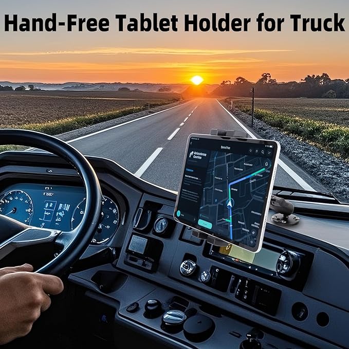 FPN Dashboard Mount Tablet Holder for Truck, Heavy Duty Drill Base with Aluminum Arm Tablet Mount for Car, Wall, Boat, Desk, Compatible with iPad Pro Air Mini, 4.7-12.9″ Tablets and Phones (PTM-27)
