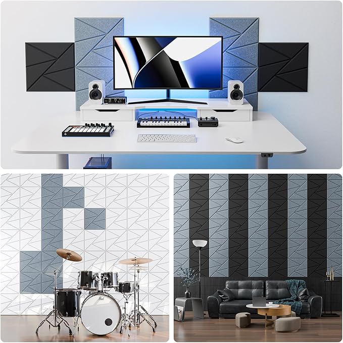 22 Pack Acoustic Panels with Self-Adhesive, 12"X 12"X 0.4"Sound Proof Foam Panels, Sound Panels High Density, Soundproof Wall Panels for Home Studio Office Smoke Gray