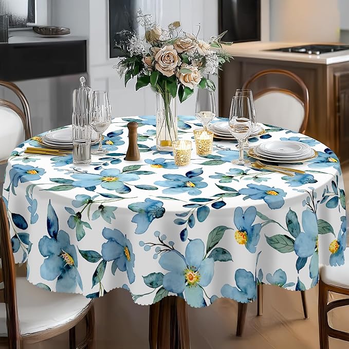 Eikione Summer Round Tablecloth,Tablecloth Waterproof and Wrinkle-Free, Round Table Covers, Summer Decorations for Home 60inch