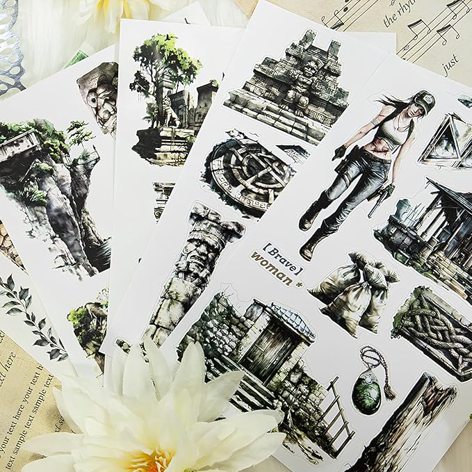 Snycler Sticker Book - 20 Sheets Vintage PET Stickers for Scrapbooking, Junk Journaling, Ephemera, and Decorative Crafts-The Forest of Tomb